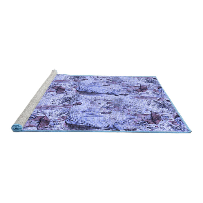 Sideview of Machine Washable Transitional Slate Blue Rug, wshpat3129blu