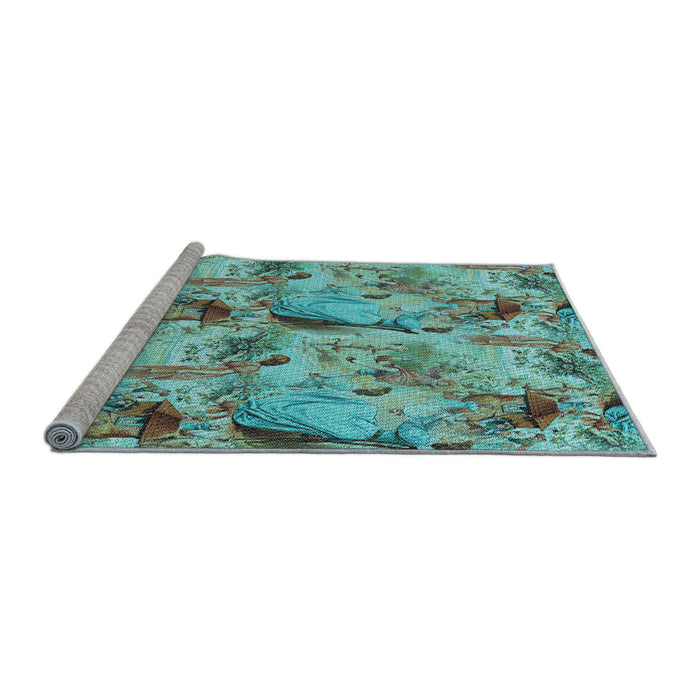 Sideview of Machine Washable Transitional Dull-Sea Green Rug, wshpat3129lblu