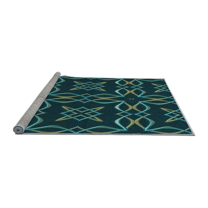 Sideview of Machine Washable Transitional Deep-Sea Green Rug, wshpat3137lblu