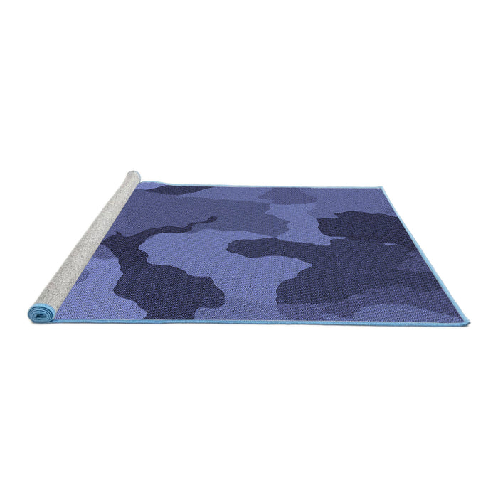 Sideview of Machine Washable Transitional Blue Rug, wshpat3148blu