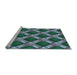 Sideview of Machine Washable Transitional Blue Moss Green Rug, wshpat3158lblu