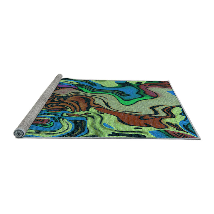 Sideview of Machine Washable Transitional Emerald Green Rug, wshpat3161lblu
