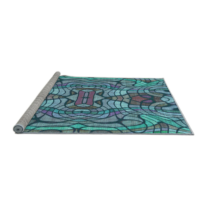 Sideview of Machine Washable Transitional Blue Rug, wshpat3165lblu