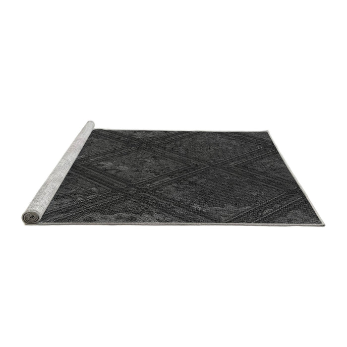 Sideview of Machine Washable Transitional Charcoal Black Rug, wshpat3166gry