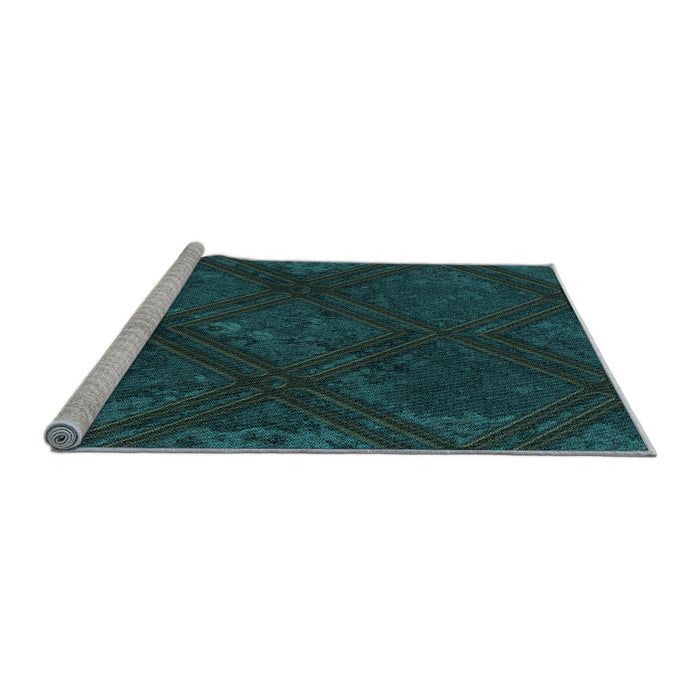 Sideview of Machine Washable Transitional Teal Green Rug, wshpat3166lblu