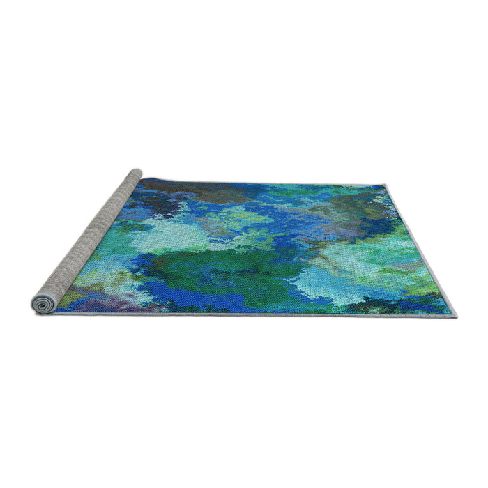 Sideview of Machine Washable Transitional Blue Rug, wshpat3171lblu