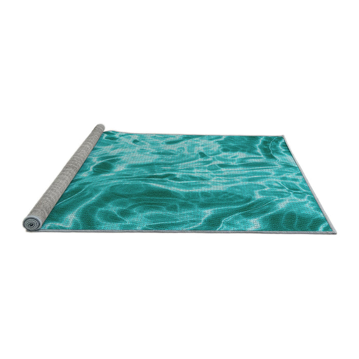 Sideview of Machine Washable Transitional Bright Cyan Blue Rug, wshpat3176lblu