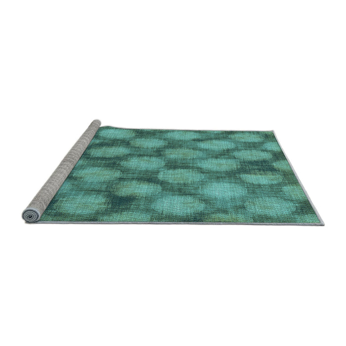 Sideview of Machine Washable Transitional Turquoise Green Rug, wshpat3186lblu