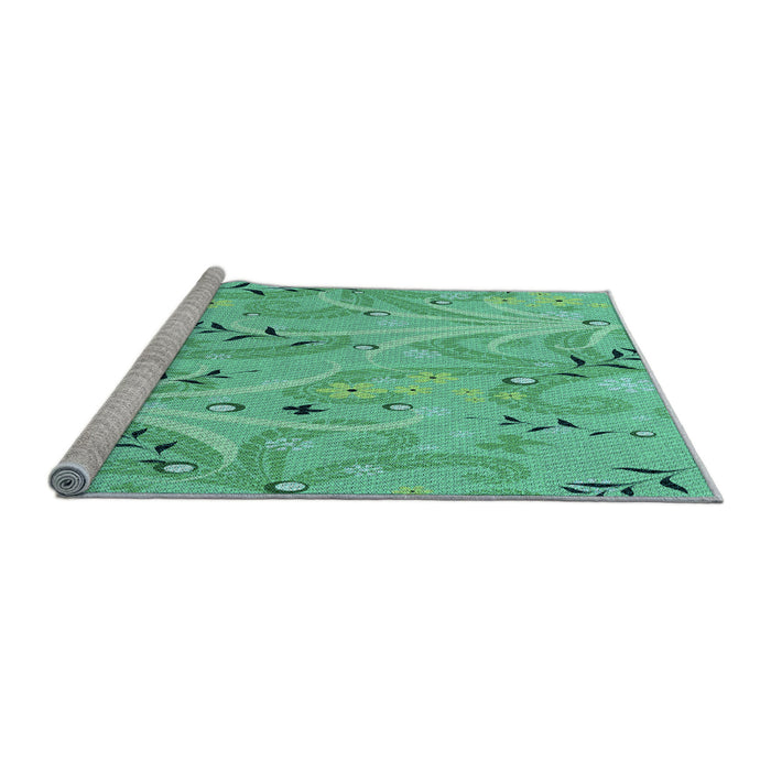 Sideview of Machine Washable Transitional Turquoise Green Rug, wshpat3187lblu