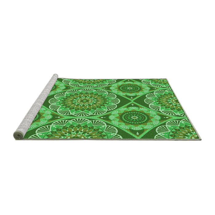 Sideview of Machine Washable Transitional Green Rug, wshpat3189grn