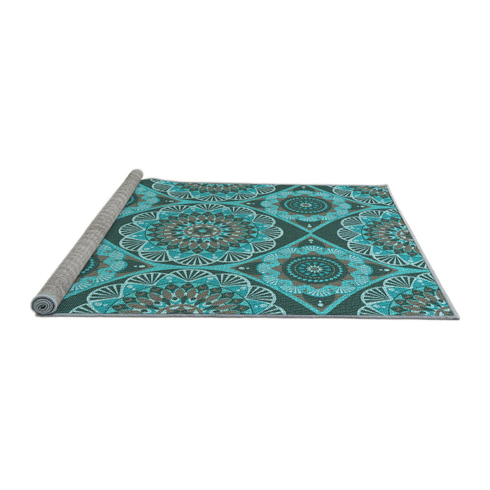 Sideview of Machine Washable Transitional Deep-Sea Green Rug, wshpat3189lblu