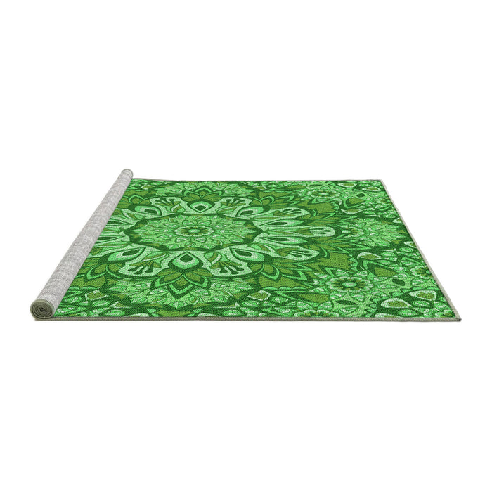 Sideview of Machine Washable Transitional Green Rug, wshpat3190grn