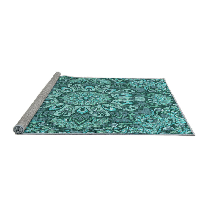 Sideview of Machine Washable Transitional Teal Green Rug, wshpat3190lblu