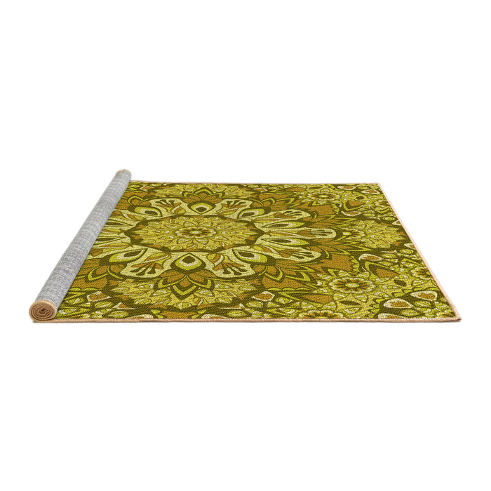 Sideview of Machine Washable Transitional Dark Yellow Green Rug, wshpat3190yw
