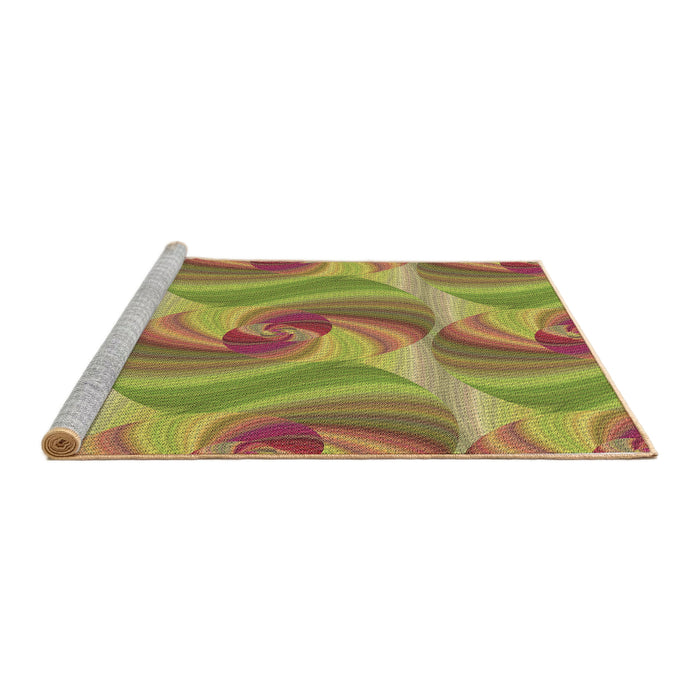 Sideview of Machine Washable Transitional Green Rug, wshpat3199brn