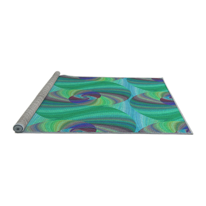 Sideview of Machine Washable Transitional Deep-Sea Green Rug, wshpat3199lblu