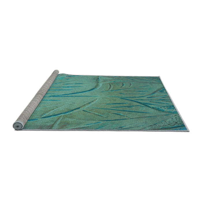 Sideview of Machine Washable Transitional Turquoise Green Rug, wshpat320lblu