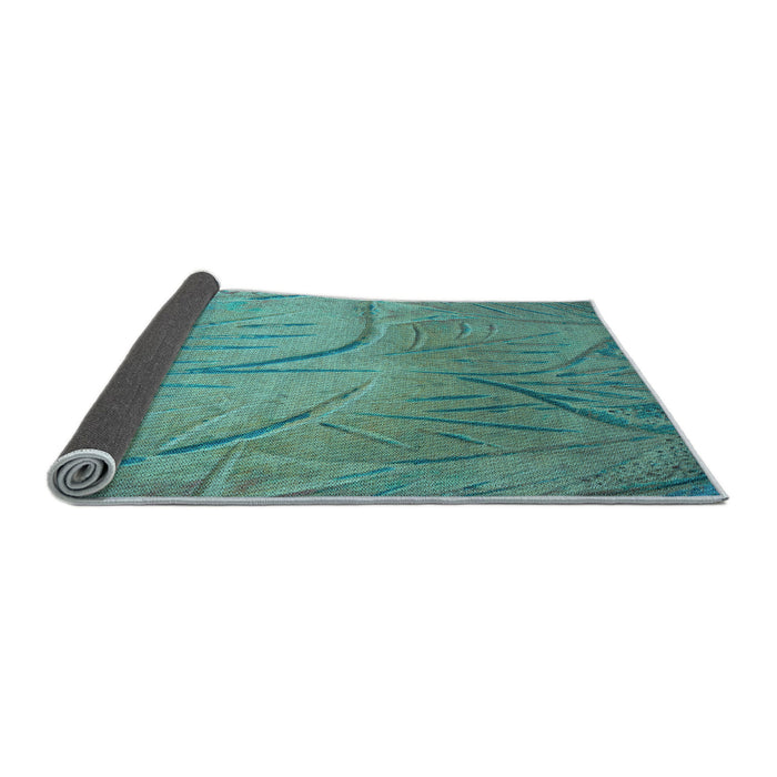 Thickness of Patterned Turquoise Green Rug, pat320lblu