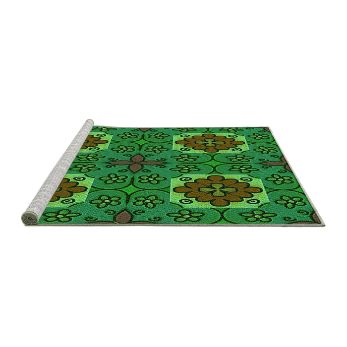 Sideview of Machine Washable Transitional Dark Forest Green Rug, wshpat3203grn