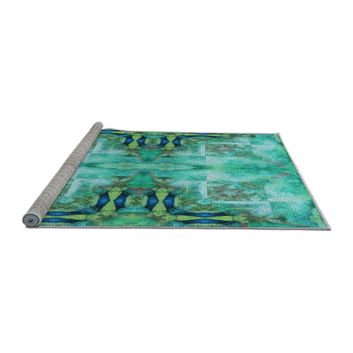 Sideview of Machine Washable Transitional Dark Cyan Green Rug, wshpat3205lblu