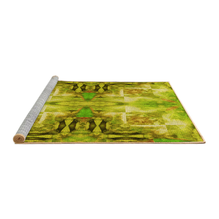 Sideview of Machine Washable Transitional Dark Yellow Green Rug, wshpat3205yw