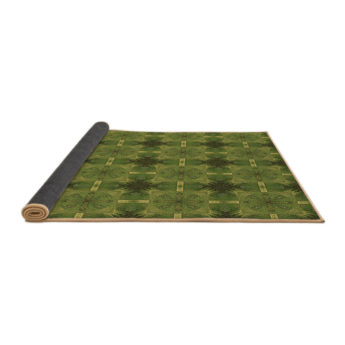 Thickness of Patterned Dark Yellow Green Rug, pat3210brn