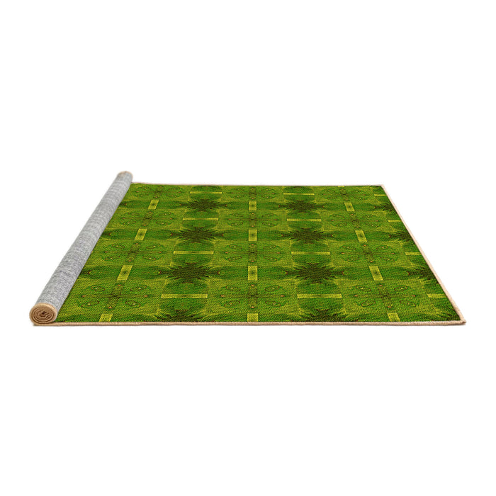 Sideview of Machine Washable Transitional Green Rug, wshpat3210yw
