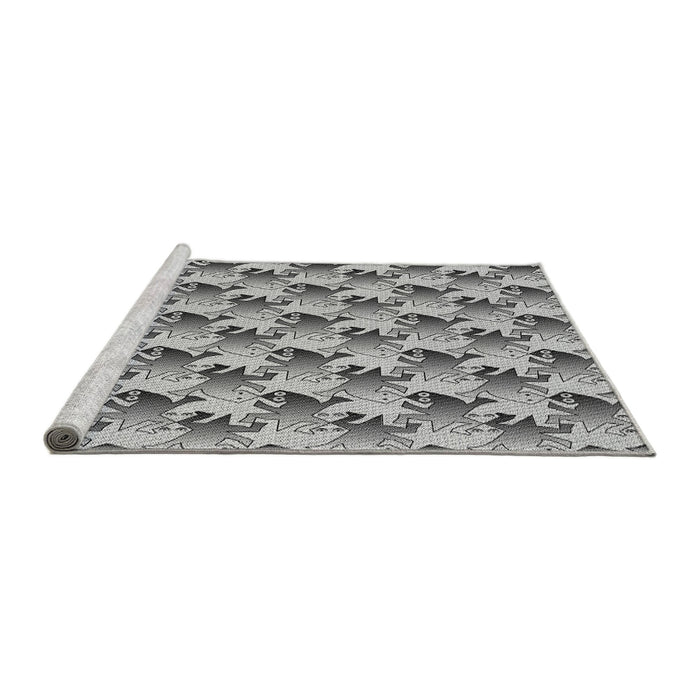 Sideview of Machine Washable Transitional Platinum Silver Gray Rug, wshpat3218gry