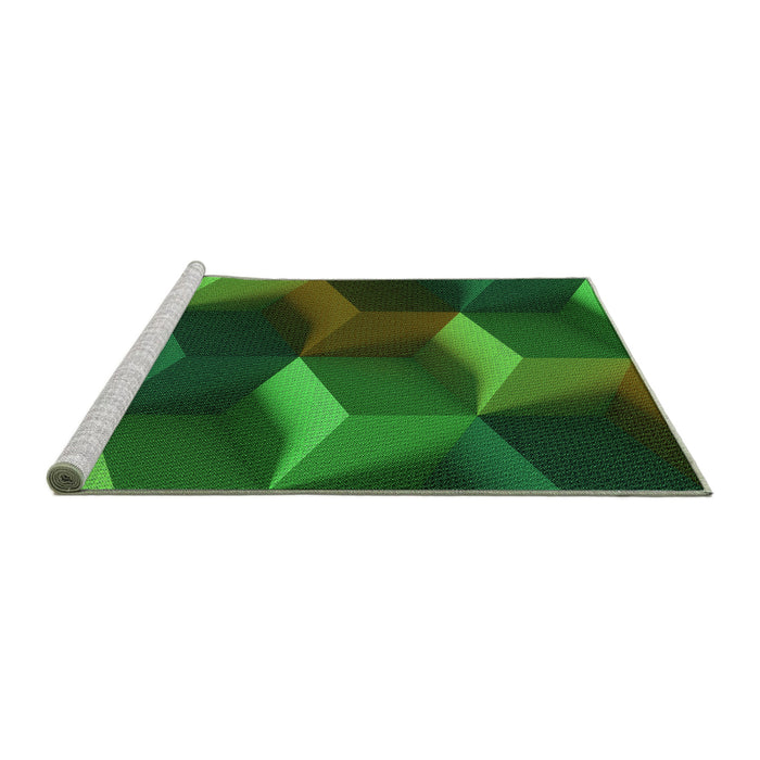 Sideview of Machine Washable Transitional Dark Forest Green Rug, wshpat3219grn