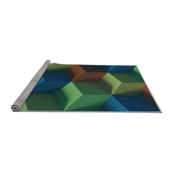 Sideview of Machine Washable Transitional Gunmetal Green Rug, wshpat3219lblu