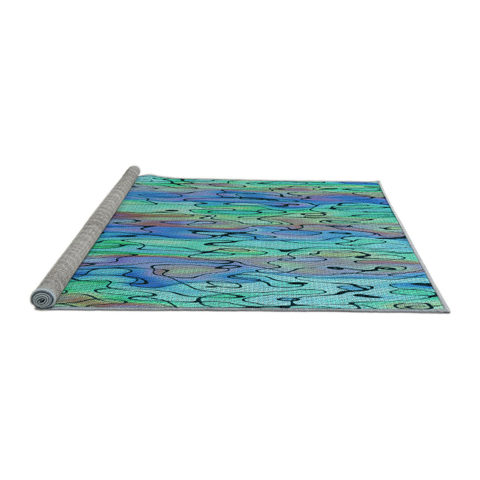 Sideview of Machine Washable Transitional Steel Blue Rug, wshpat3222lblu