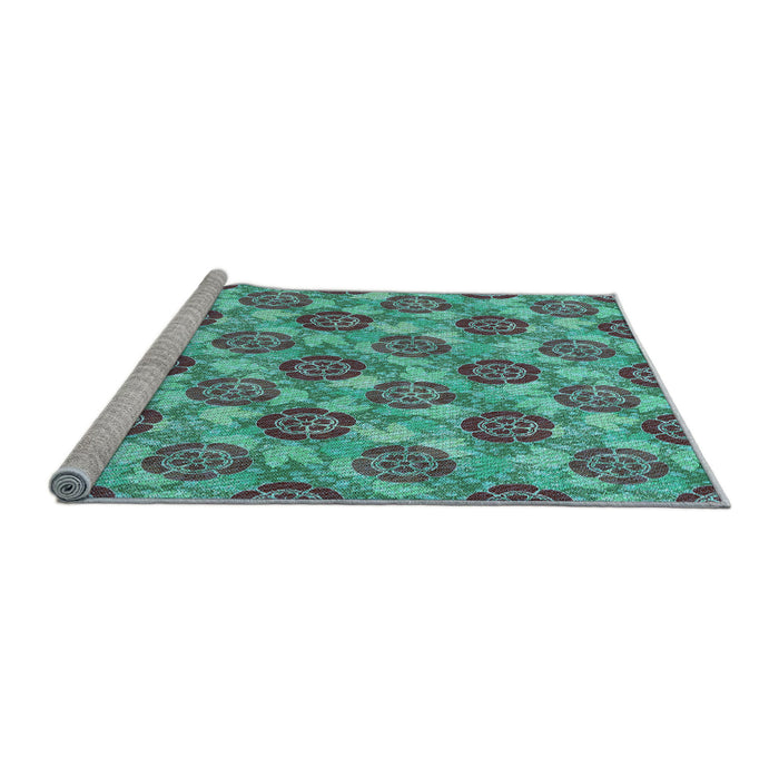 Sideview of Machine Washable Transitional Turquoise Green Rug, wshpat3227lblu