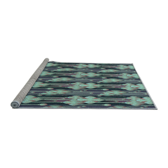 Sideview of Machine Washable Transitional Blue Moss Green Rug, wshpat3232lblu