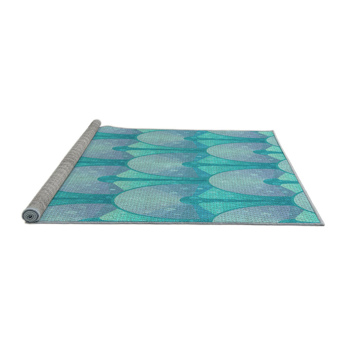 Sideview of Machine Washable Transitional Blue Rug, wshpat3235lblu