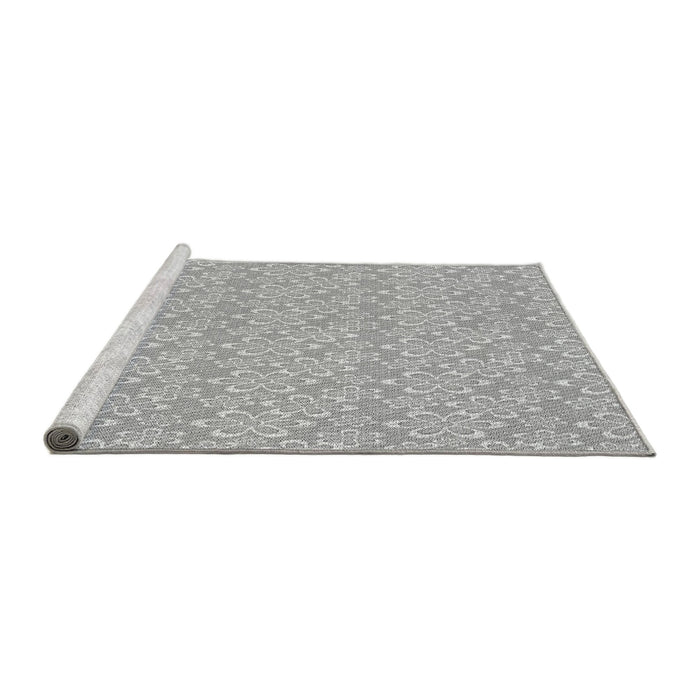 Sideview of Machine Washable Transitional Platinum Silver Gray Rug, wshpat3237gry