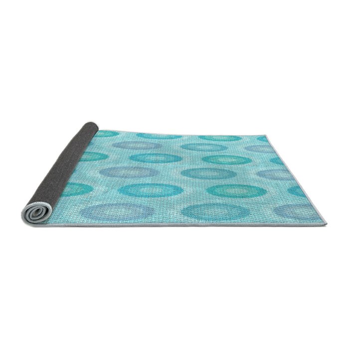 Thickness of Patterned Blue Turquoise Green Rug, pat3252lblu