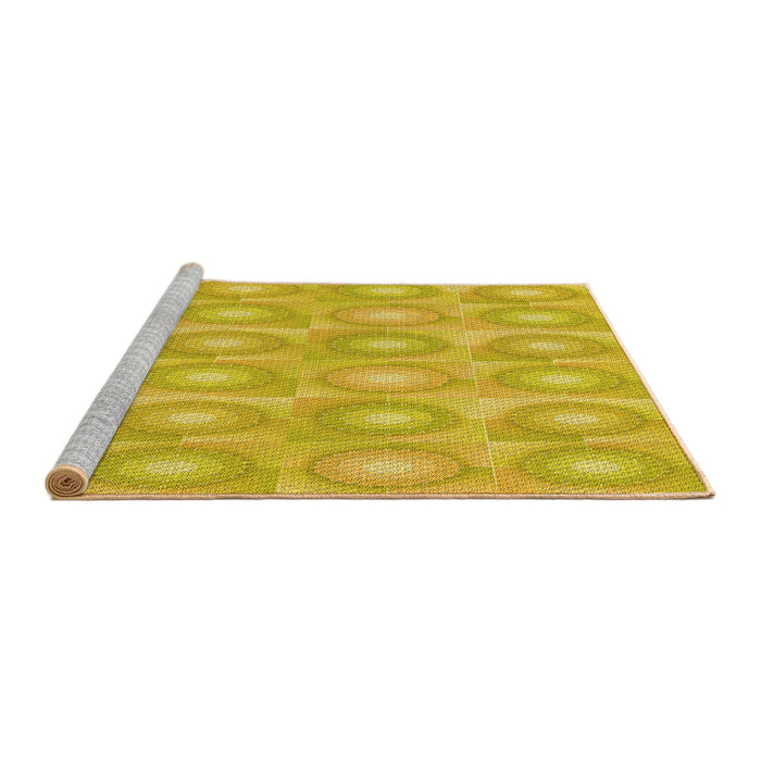 Sideview of Machine Washable Transitional Yellow Rug, wshpat3253yw