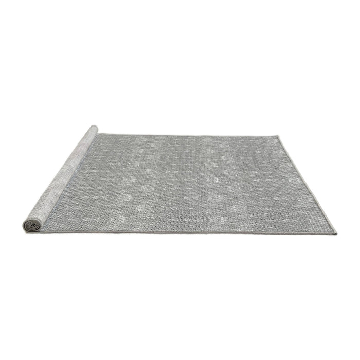 Sideview of Machine Washable Transitional Platinum Silver Gray Rug, wshpat3258gry