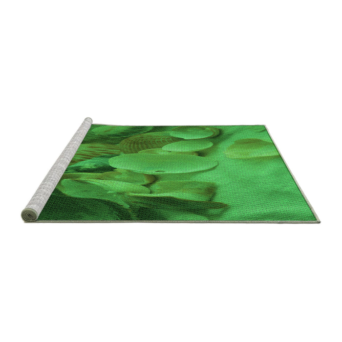 Sideview of Machine Washable Transitional Green Rug, wshpat3298grn