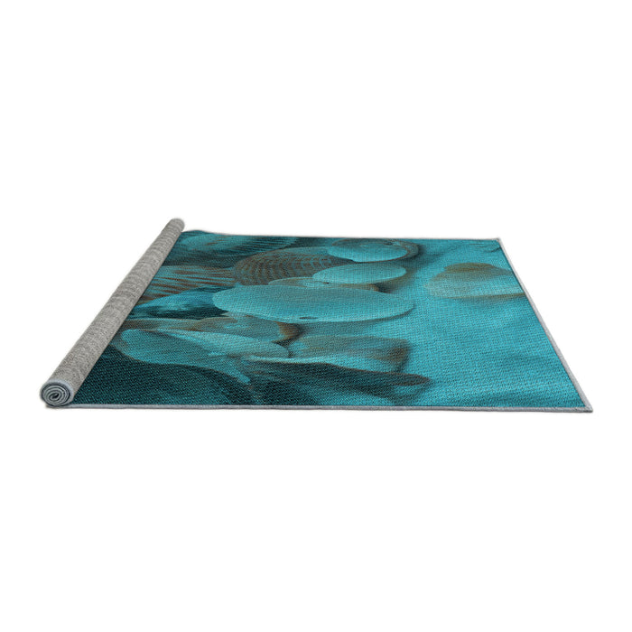 Sideview of Machine Washable Transitional Bright Turquoise Blue Rug, wshpat3298lblu