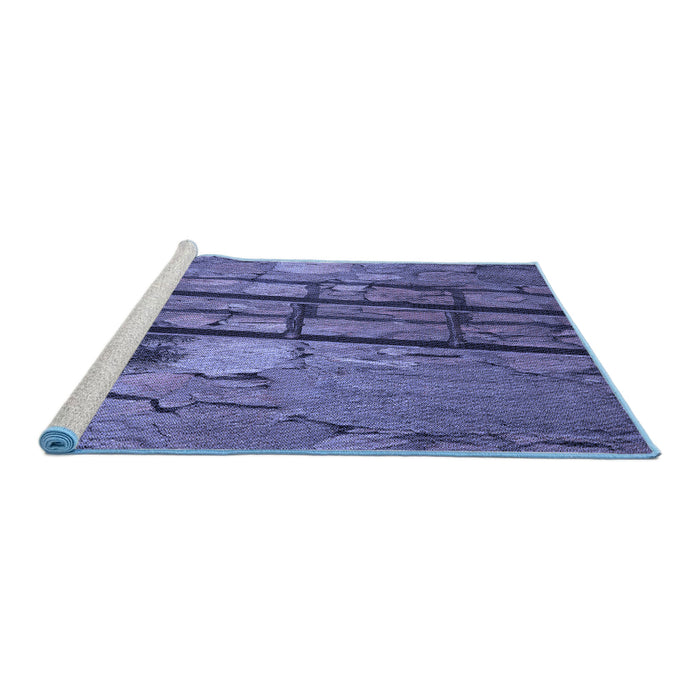 Sideview of Machine Washable Transitional Medium Slate Blue Rug, wshpat3301blu