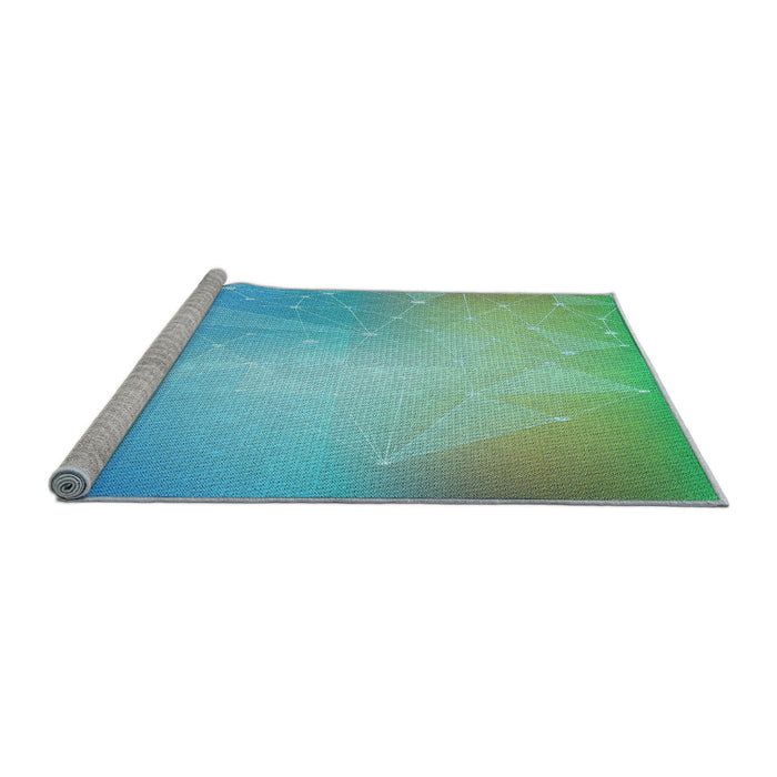 Sideview of Machine Washable Transitional Turquoise Green Rug, wshpat3304lblu