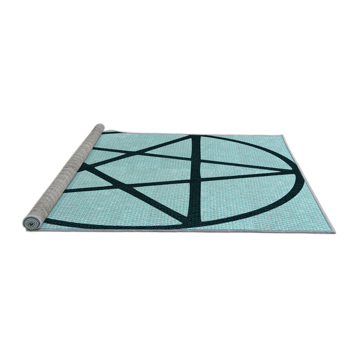 Sideview of Machine Washable Transitional Deep-Sea Green Rug, wshpat3312lblu