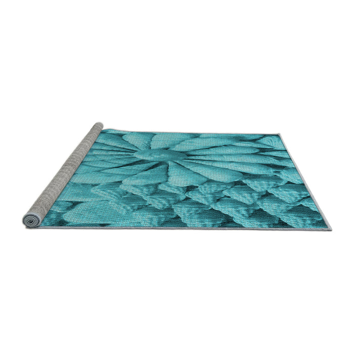Sideview of Machine Washable Transitional Bright Cyan Blue Rug, wshpat3313lblu