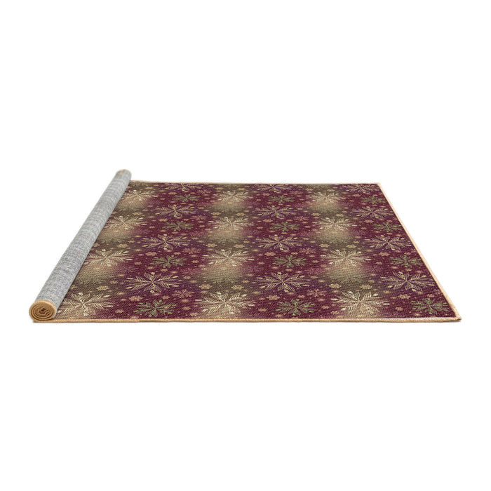 Sideview of Machine Washable Transitional Brown Red Rug, wshpat3323brn
