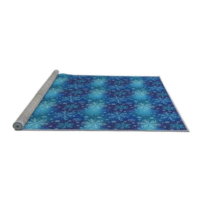 Sideview of Machine Washable Transitional Blueberry Blue Rug, wshpat3323lblu