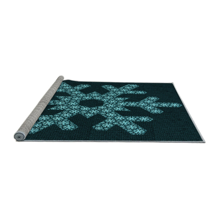 Sideview of Machine Washable Transitional Dark Cyan Green Rug, wshpat3325lblu