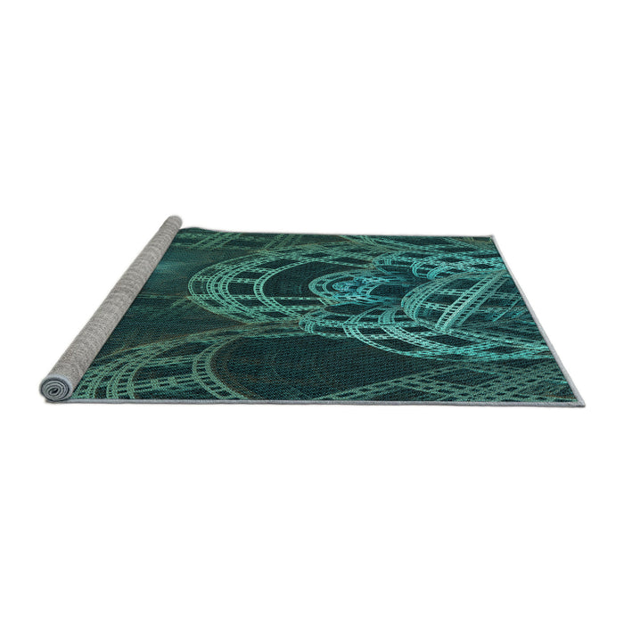 Sideview of Machine Washable Transitional Deep Teal Green Rug, wshpat3329lblu