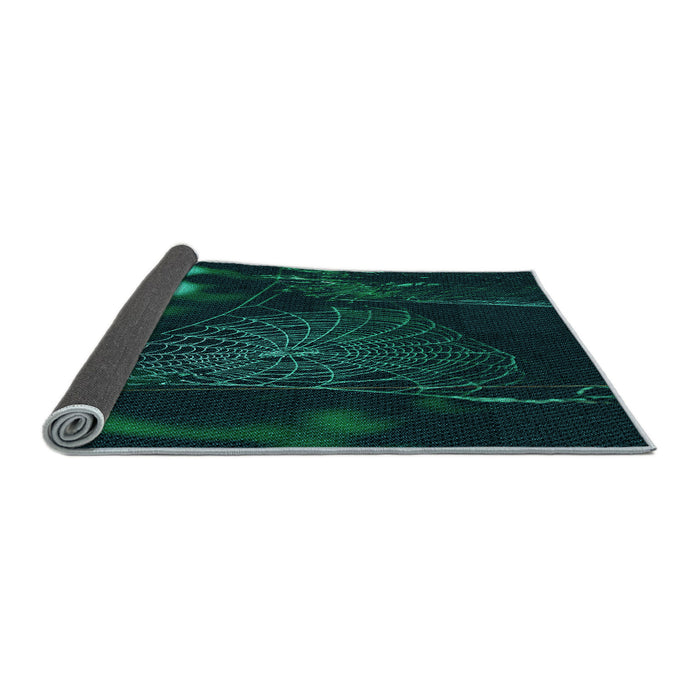 Thickness of Patterned Deep Teal Green Rug, pat3330lblu