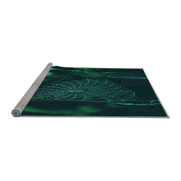Sideview of Machine Washable Transitional Deep Teal Green Rug, wshpat3330lblu